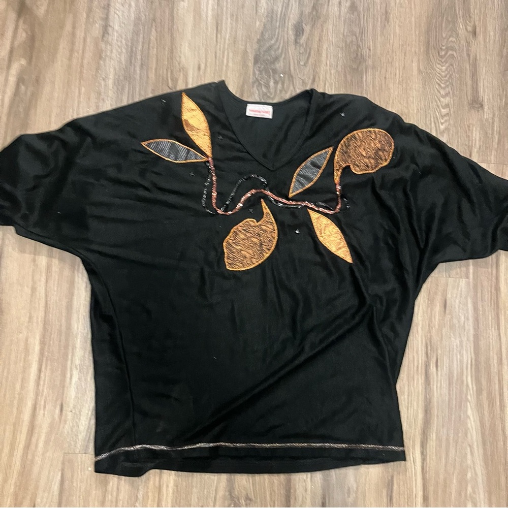 Black and bronze 80s batwing top